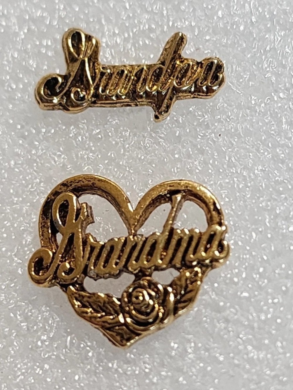Grandma Pins Lot of 2 Gold Tone Heart Rose Grandmother Baby Shower Gift